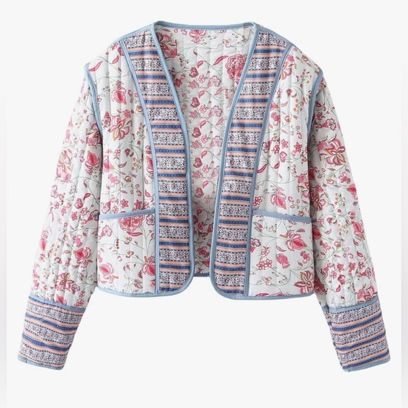 Floral Quilted Jacket - Pink and Blue - Picture 1 of 9